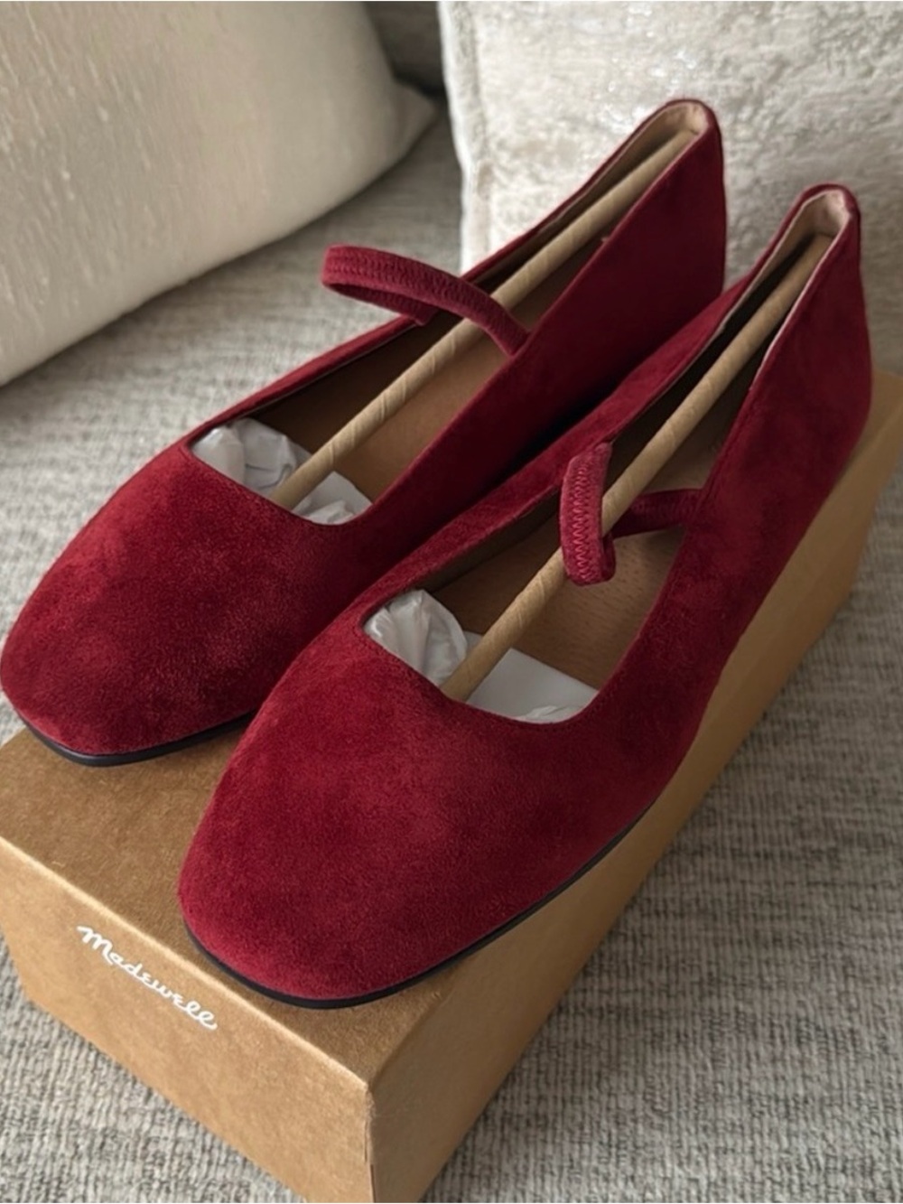 NWT Madewell Greta Suede Ballet Flats Ballerina Ruby Port Red Burgundy Leather - Picture 3 of 5
